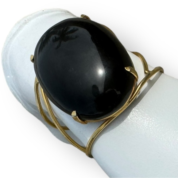 Vintage 10K Gold Filled Black Obsidian Cabochon Cuff Bracelet - Picture 3 of 9